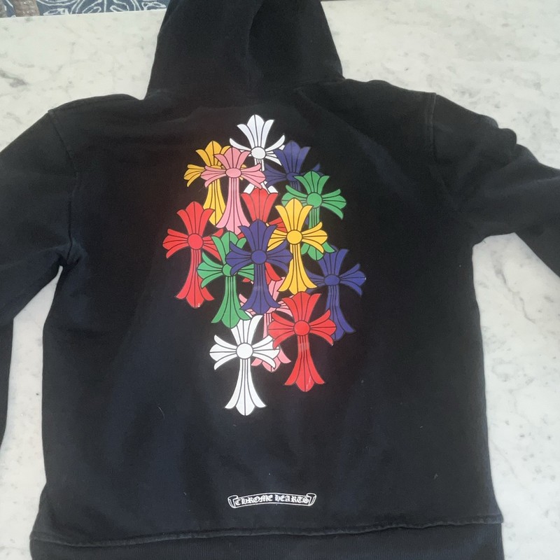 Chrome Hearts Black Pullover Hoodie Size S Multicolor Cross Logo Graphic Pockets gallery