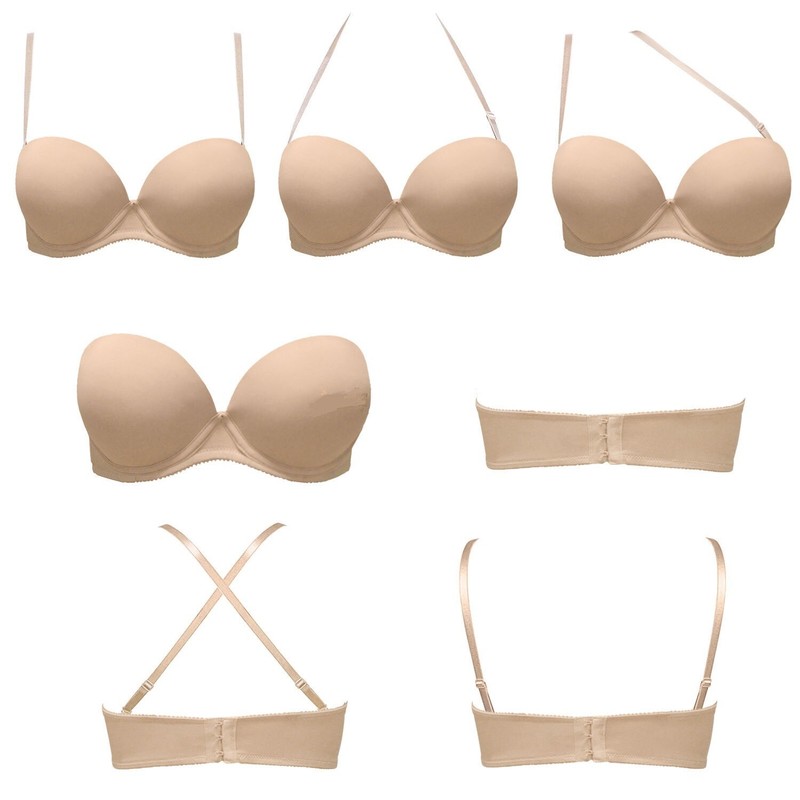 Strapless Convertible Pushup Bra Heavily Padded Lift Up Supportive Add Two Cup D