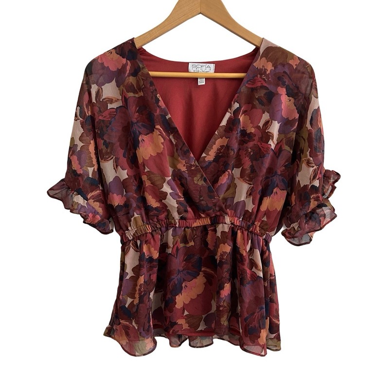 Sofia Vergara Faux Wrap Blouse Women’s Small Lined Flutter Sleeves Feminine