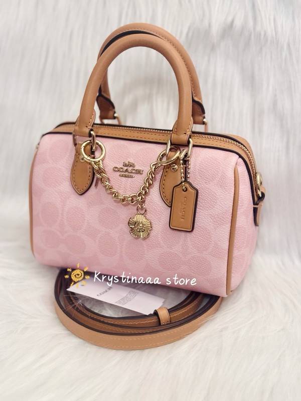 Coach Mini Rowan Crossbody Bag In Signature With Charms in Powder Pink CEK79 gallery