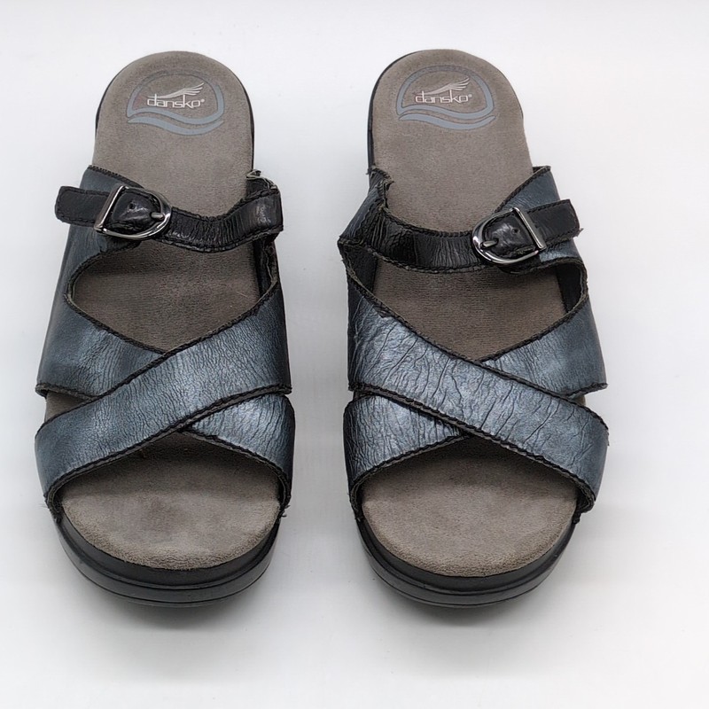 Dansko Shoes Womens Sela Blue EUR 40 Leather Slide Sandal Buckle Strap Dressy gallery