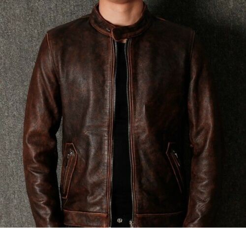 Men's Café Racer Vintage Distressed Brown Real Leather Biker Classic Jacket gallery