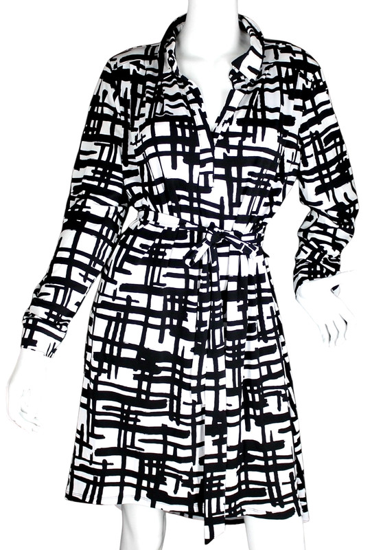 {I.N.C- INTERNATIONAL CONCEPTS} Black/White Dress Sz. L Pattern Jersey Stretch