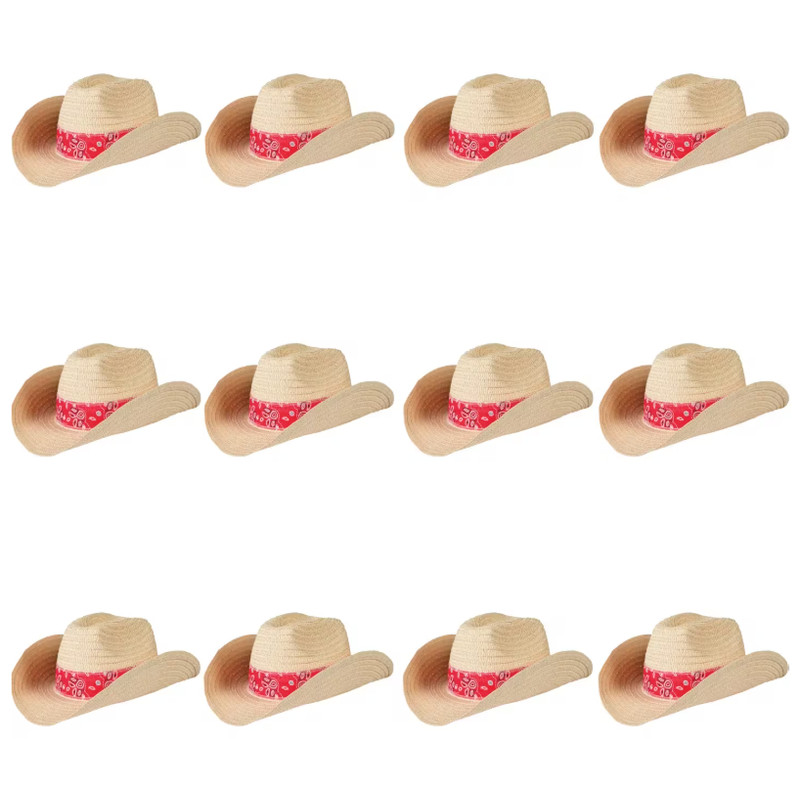 12 Pc Western Cowboy Hats w/ Red Bandana Costume Party Hats 24″