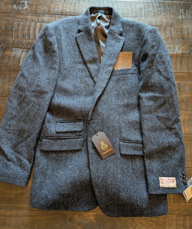 Harris Tweed handwoven Wool jacket blazer – Size 42″ – Dark Blue – NEW