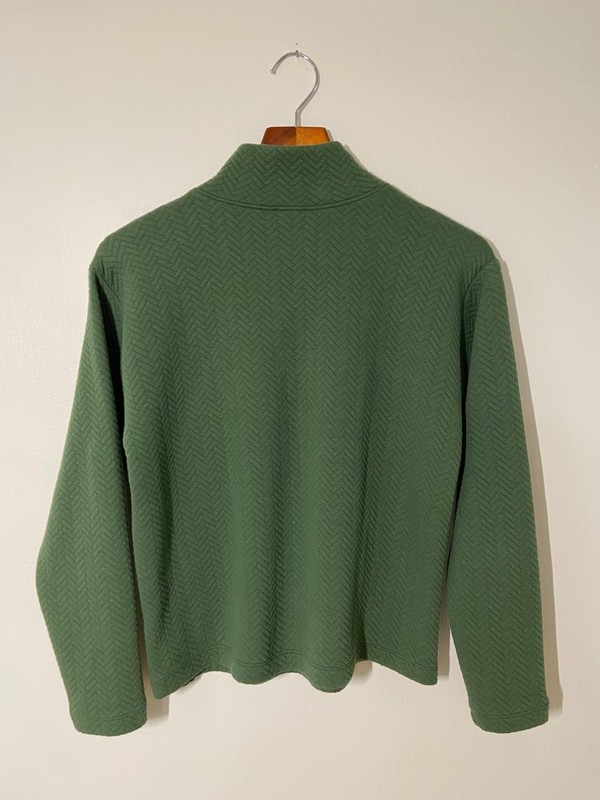 J Crew Factory quilted mock-neck sweater for women. Green. Size Small. Excellent gallery