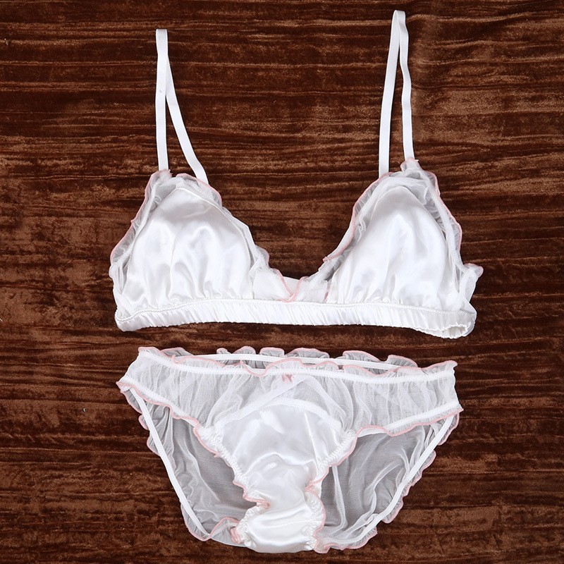 Japanese Sweet Girls Womens Bra Set Sheer Panties Briefs Faux Silk Underpants gallery