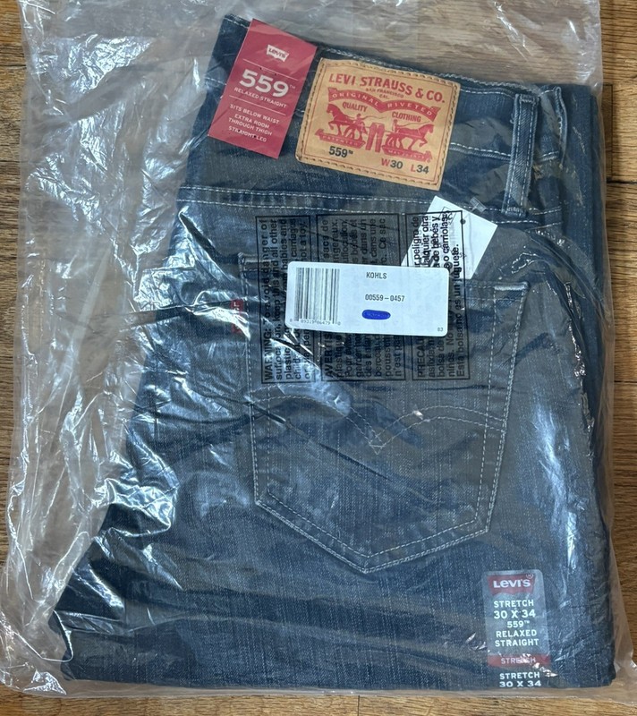 Levi’s Men’s 559 Relaxed Straight Jeans, Size 30 X 34 NWT Dark Indigo