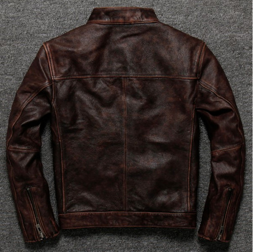 Men's Café Racer Vintage Distressed Brown Real Leather Biker Classic Jacket gallery