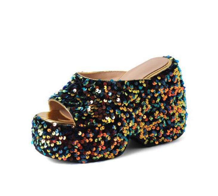 Sequins Slippers Women's Wedge Heels Sandals Summer Shoes Platform Fashion Pumps gallery