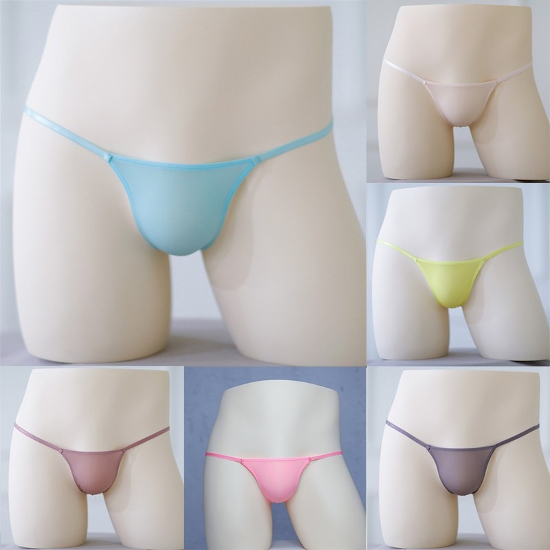 Sexy Mens T-Back G-string Thong Bikini Underwear Sheer Pouch Ice Silk Thongs gallery