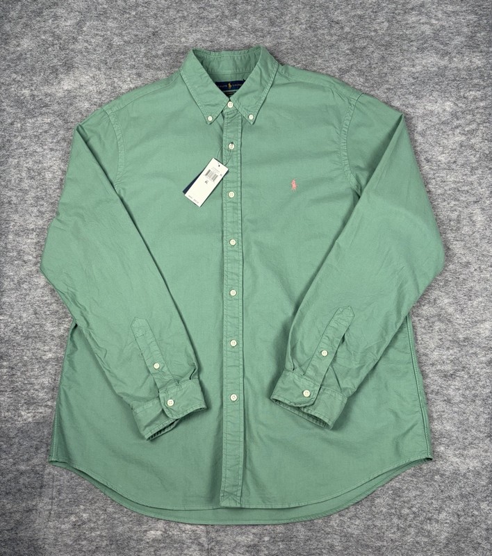New Ralph Lauren Mens Shirt XL Green Garment Dyed Classic Fit Oxford OCBD NWT