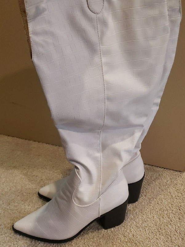 Bone White XWC 9 Women's Knee-High Faux Croc Western Boots gallery