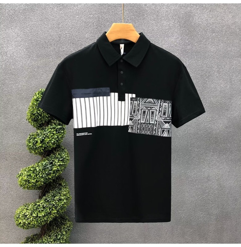 new men’s knit Polo shirt short sleeved Casual Button-Down T-shirt Black WHITE