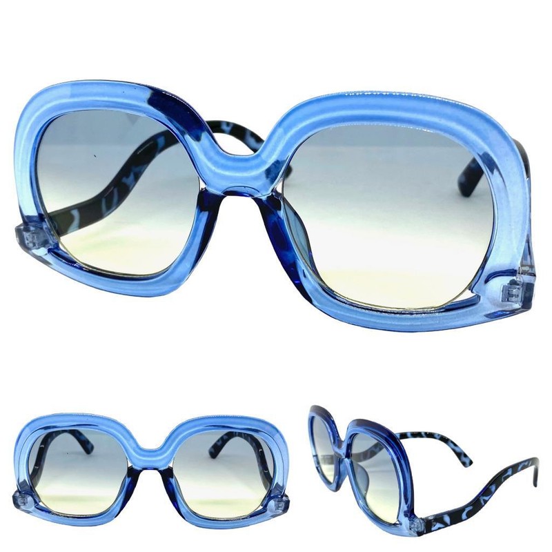 OVERSIZED EXAGGERATED Funky VINTAGE RETRO Style SUN GLASSES Large Big Blue Frame