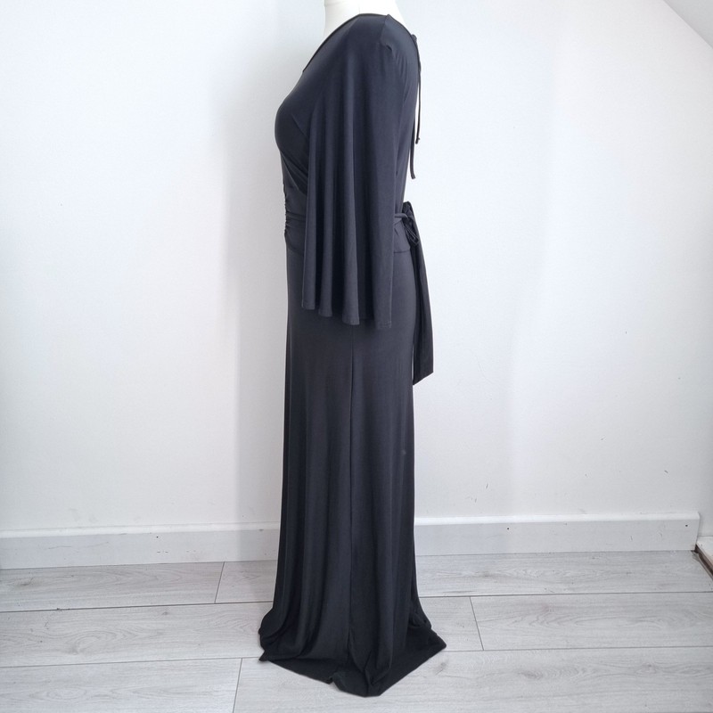 Club L London Maxi Dress UK 20 Black Ruched Open Back Evening Occasion Gothic gallery