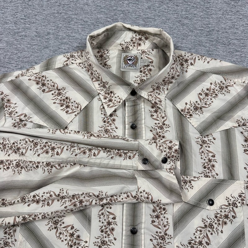 Cinch Shirt Mens Large Floral Striped Long Sleeve Pearl Snap Western Ranch Rodeo