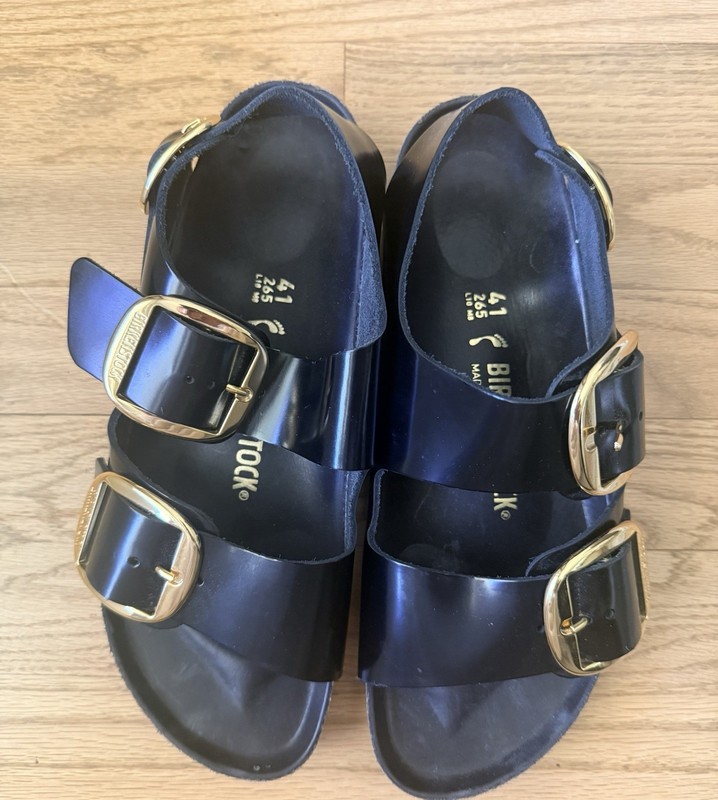 Birkenstock Milano Black/Gold Patent Leather Big Buckle Sandals Women’s US 10 M gallery