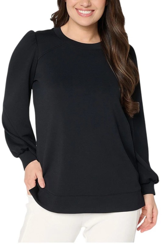 Belle by Kim Gravel Women’s ScubaLuxe Mega Blouson Slv Top Blk