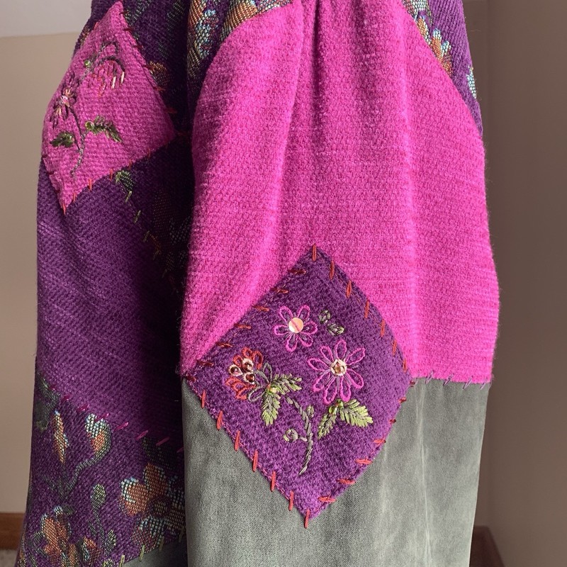 VTG 80s Napa Valley Tapestry Patchwork Jacket XL Purple Floral Embroidered Boho gallery