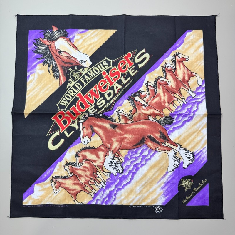 USED – Vintage Budweiser Bandana Cowboy 21 in X 21 in Anheuser Busch Clydesdales