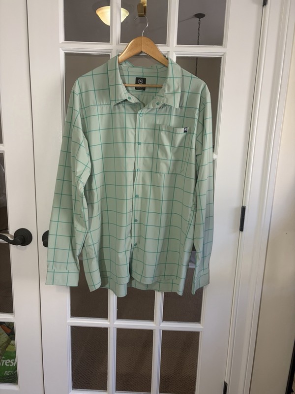 Backcountry Shirt Mens XL Green Check Poly Spandex Long Sleeve Snap front