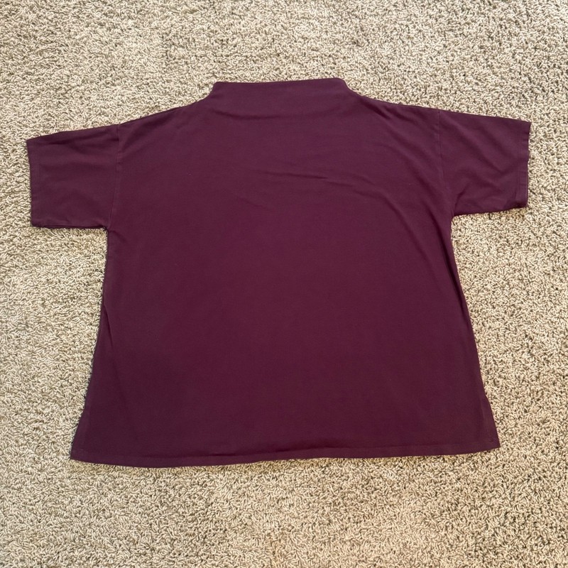 EILEEN FISHER Top Organic Cotton Stretch Jersey Mock Neck Short Sleeve Purple-L