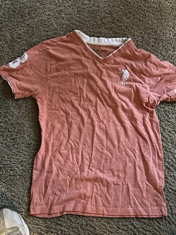 US Polo Assn. Men’s Solid Pink V-Neck Short Sleeve Logo T-Shirt Size M/L