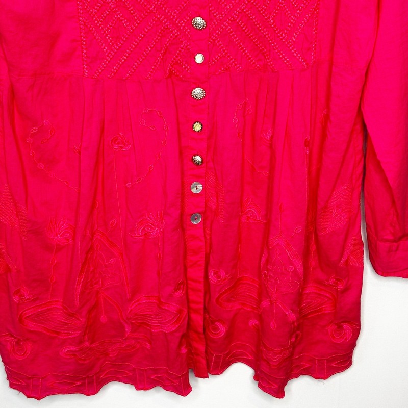 Soft Surroundings Hot Pink Embroidered Mixed Button Front Tunic Top Size XL gallery