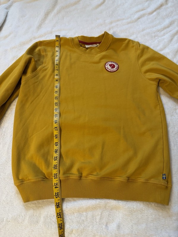 Fjällräven Men’s Crew Neck Pullover Sweater Yellow Solid Logo Size M gallery
