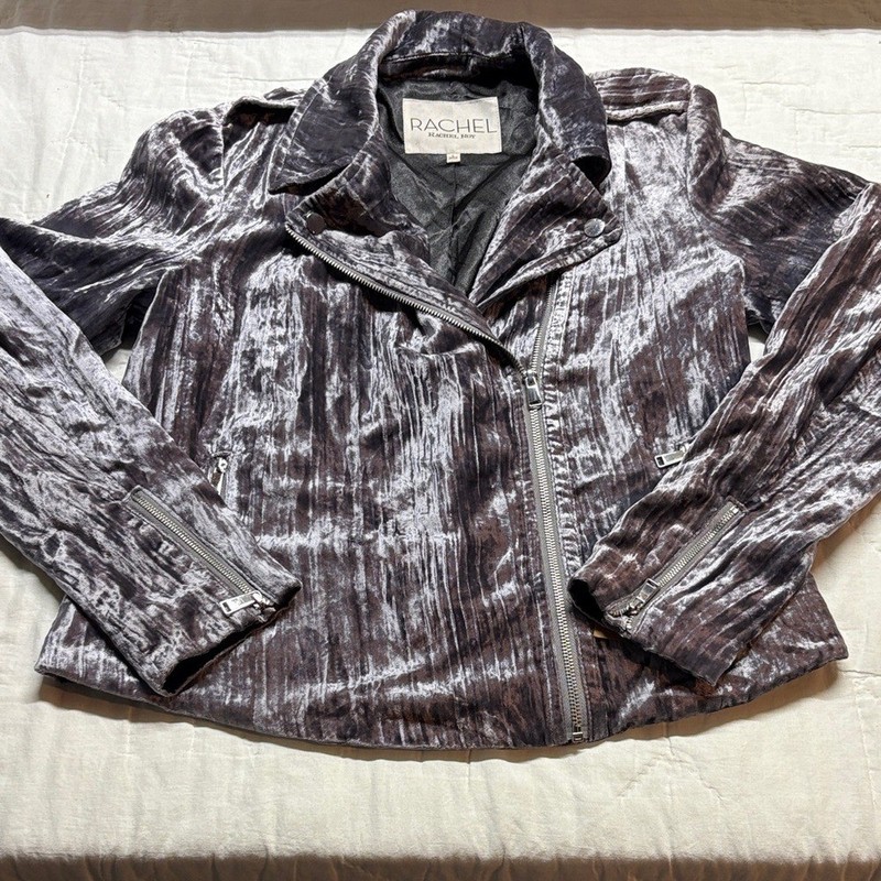 Rachel Rachel Roy Velvet Moto Jacket Womens L Gray Crushed Asymmetrical Zip NWT