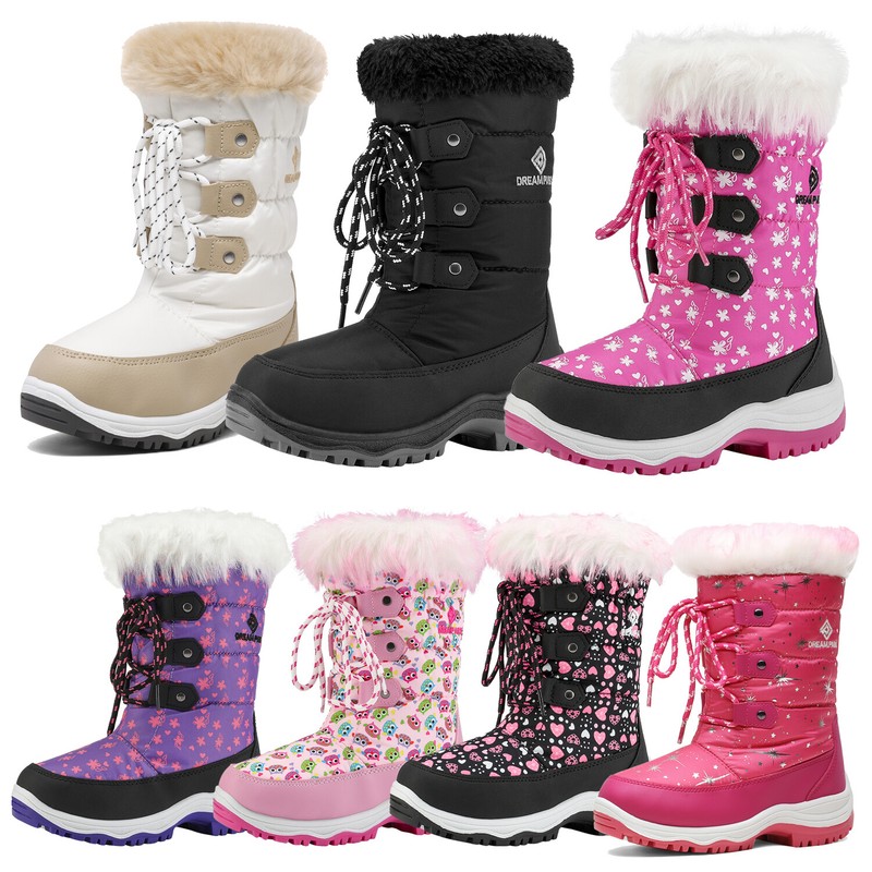 Kids Boys Girls Snow Boots Mid Calf Waterproof Zip Winter Warm Outdoor Ski Boots