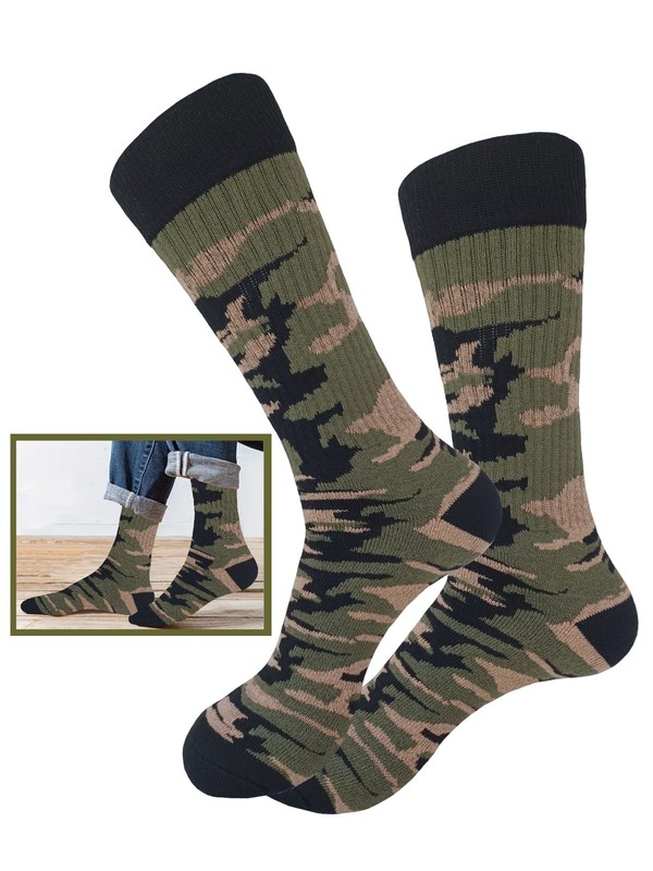 1-3 PAIR COTTON CAMOUFLAGE CREW RED BROWN OLIVE GREEN CUSHIONED ARMY SOCKS 10-13 gallery