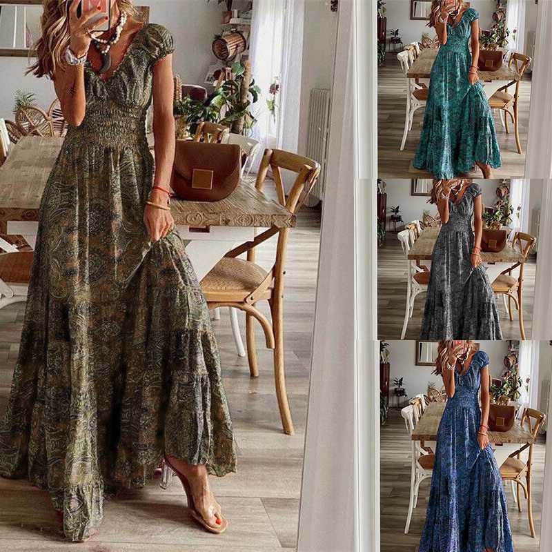 Women's Sundress Neck Beach Boho Summer Maxi Holiday Dress V Ladies Floral gallery