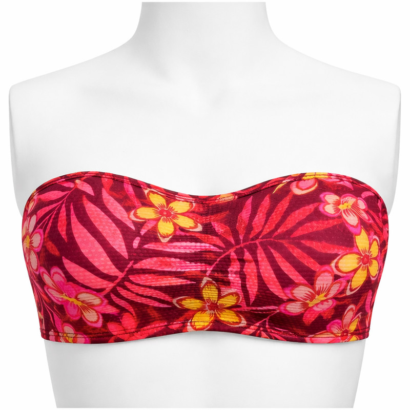 Xhilaration Bandeau Bikini Top L 8-10 D/DD Pink Tropical Floral Strap Padded
