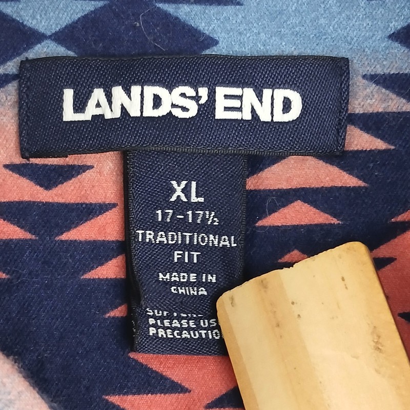 Lands End XL 17-17.5 Mens Shirt Brushed Cotton Flannel Aztec Navajo 25x30 gallery