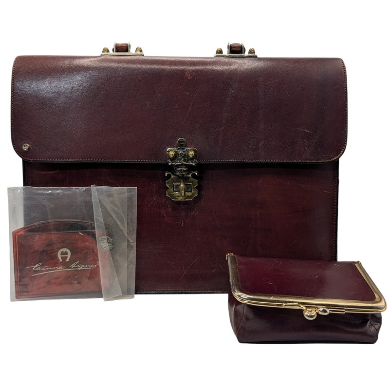 Vintage Etienne Aigner Leather Handbag Purse Lipstick Case and Mirror Italy SEE