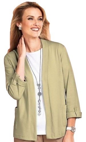 New Haband Tudor Court Beige Two Pocket Open Cardigan Lightweight Button Sleeve