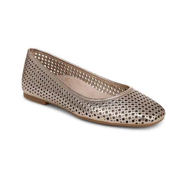 NEW VIONIC Women’s Orinda Perf Square Toe Ballet Flat – Bronze Leather