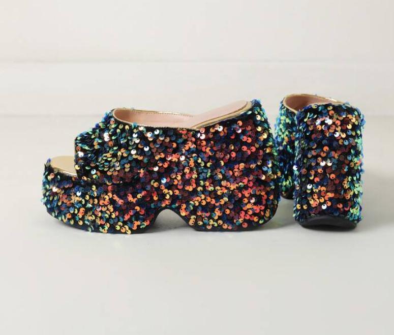 Sequins Slippers Women's Wedge Heels Sandals Summer Shoes Platform Fashion Pumps gallery