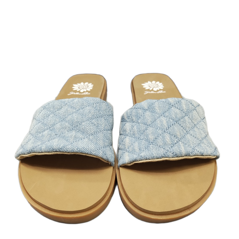 Yellow Box Fitzy Slide Sandals Womens 6.5M Blue Tan Denim EVA Cushioned Footbed
