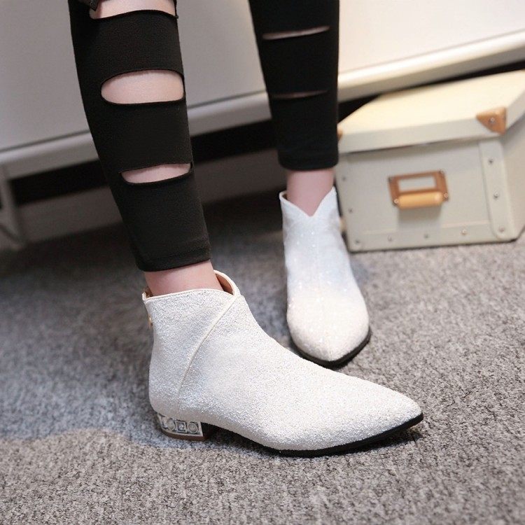 Women's Glitter Sequins Bling Bling Zipper Ankle Short Boots Evening Party Shoes gallery