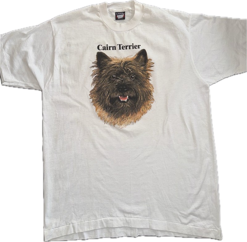 Vintage NOS Cairn Terrier Dog Large White Single Stitch Screen Stars Best. USA.