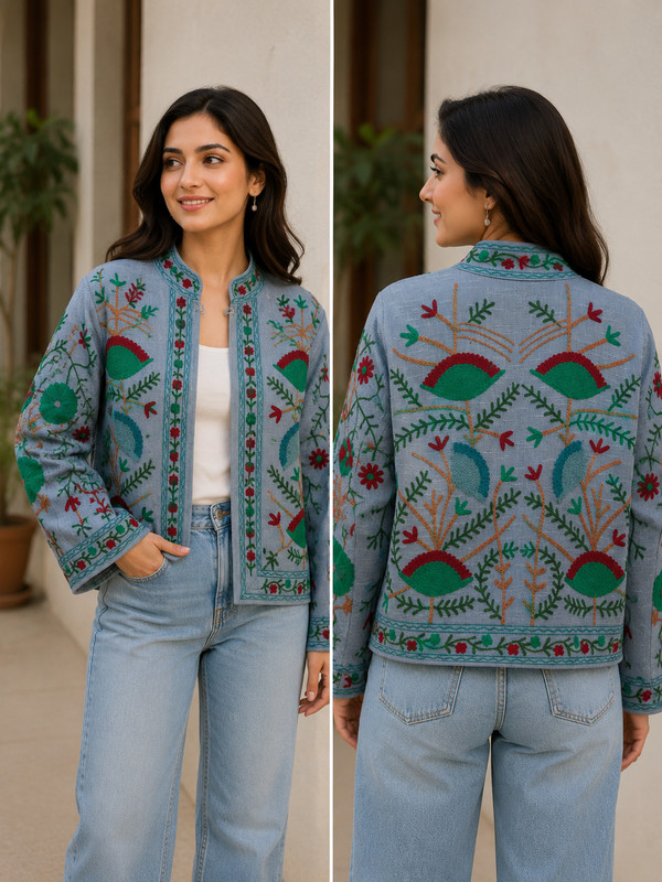 Women Cotton Suzani Embroidered Jacket Bohemian Floral Short Coat & Boho Jacket