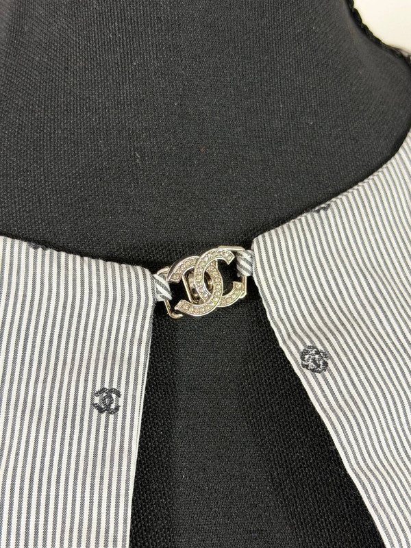 Chanel Coco Mark Camellia Blouse Bolero Stripe Rhinestone Cotton Gray 36 gallery