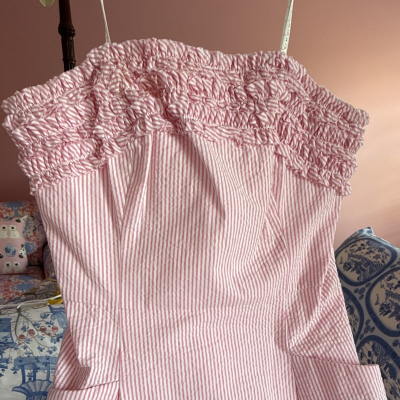Lilly Pulitzer Pink/White Striped Strapless Smocked A-Line Dress Size 4 NWOT gallery