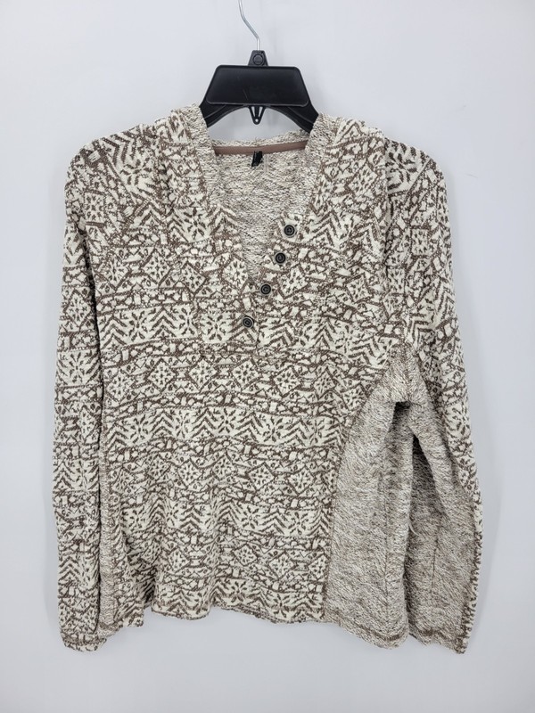 Noah River Sweater Mens XL Brown Ivory Marl Hooded Aztec Southwest Pullover