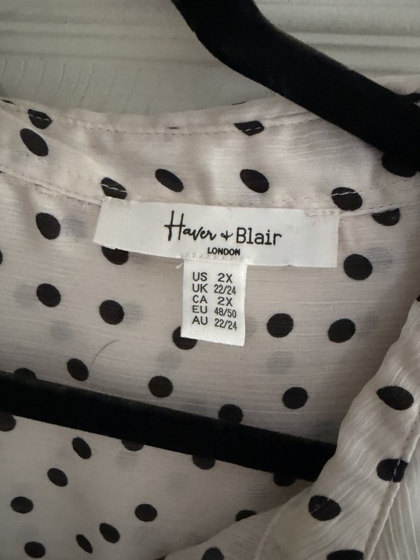Lot of 2 Women's 2X Plus White/Black Polka Dot V-Neck Button Blouses gallery