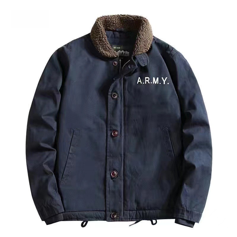 Men's Coats Cotton Padded Thickened Plush Workwear Vintage Lamb Wool Fur Jackets gallery