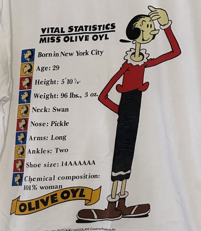 Vintage Olive Oyl T-Shirt Mens Large White Vital Statistic Hip Hop Cartoon Retro gallery